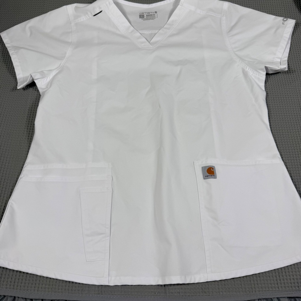 Carhartt Scrub Top L White Force Modern Fit V-Neck Short Sleeve Pockets C12113